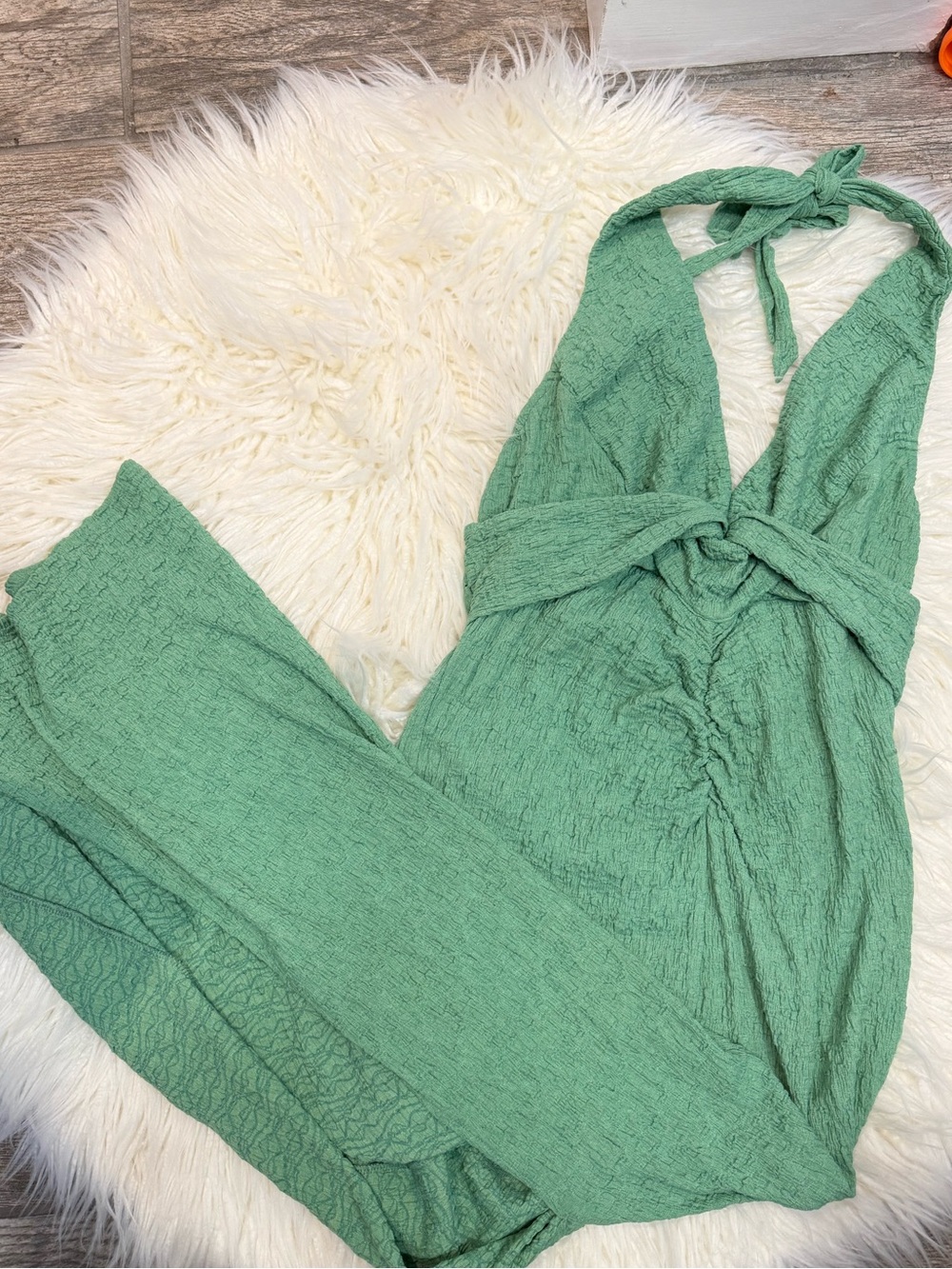 Bobbles & Lace green halter maxi